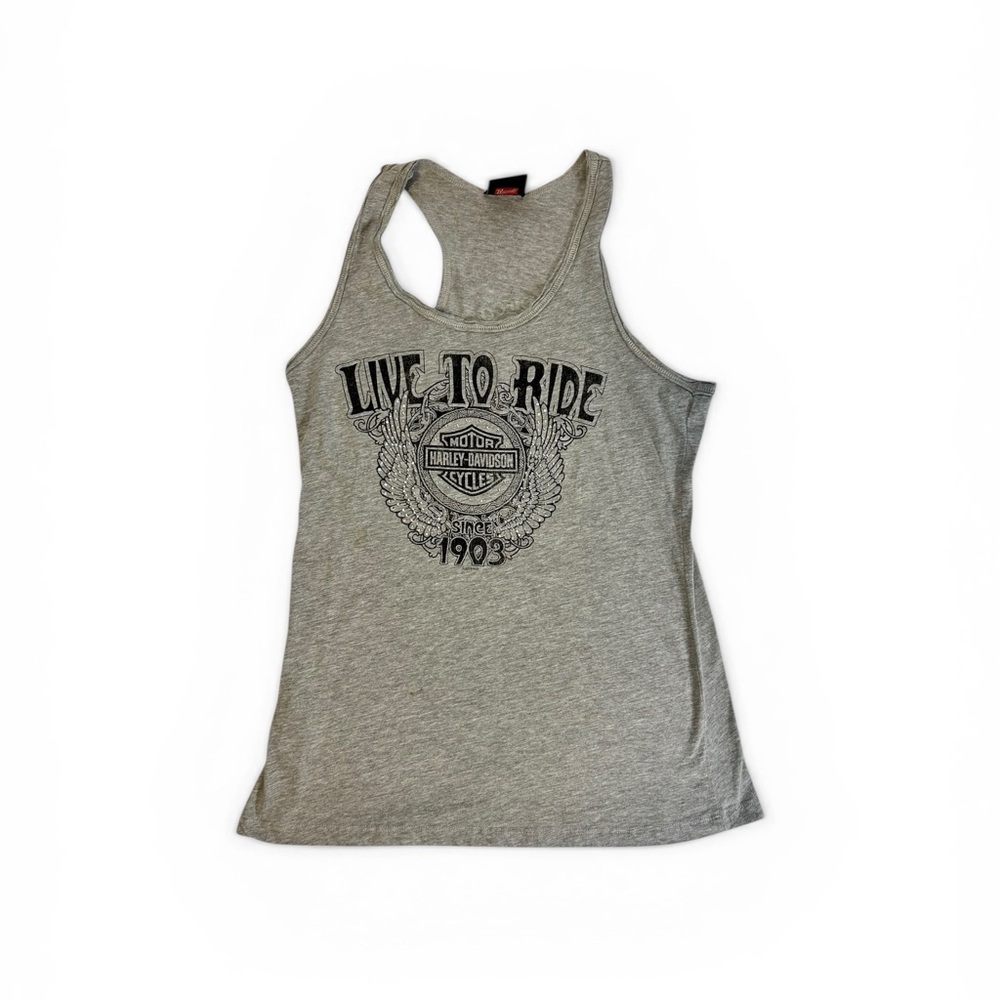 Harley Davidson San Diego Tank Top Women Gray Live to Ride Graphic Racerback